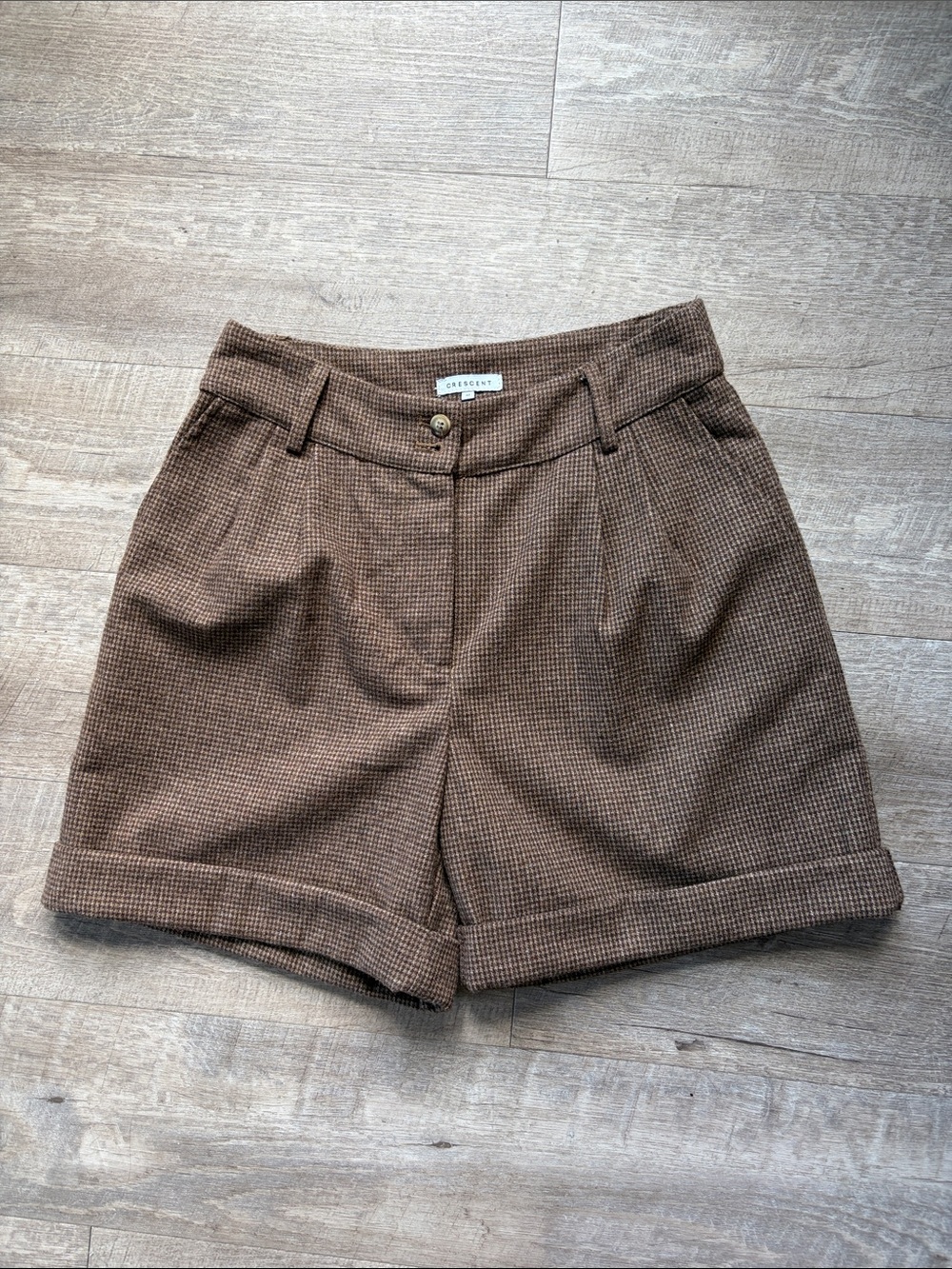 Crescent Lexi Mini Short Brown Textured Tailored Cuffed Shorts